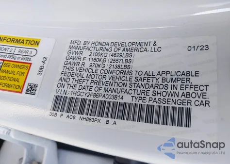 2023 Honda Accord Hybrid Touring z USA, uszkodzony, nr VIN 1HGCY2F86PA003814